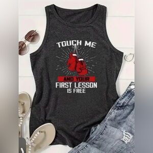Gray Tank Top with Red Boxing Gloves Graphic